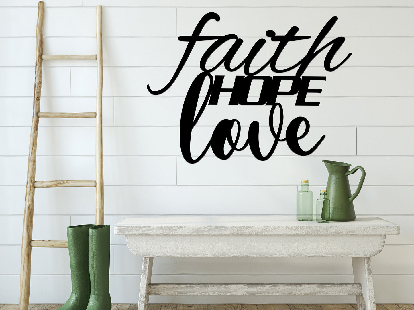 Faith Hope Love Metal Scripture Sign