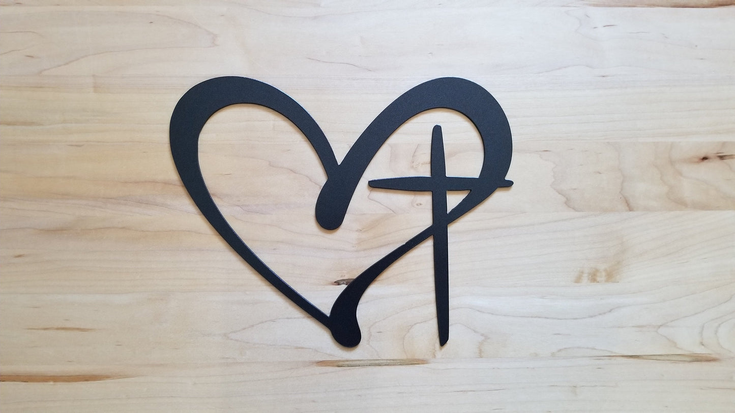 Heart and Cross Metal Wall Art