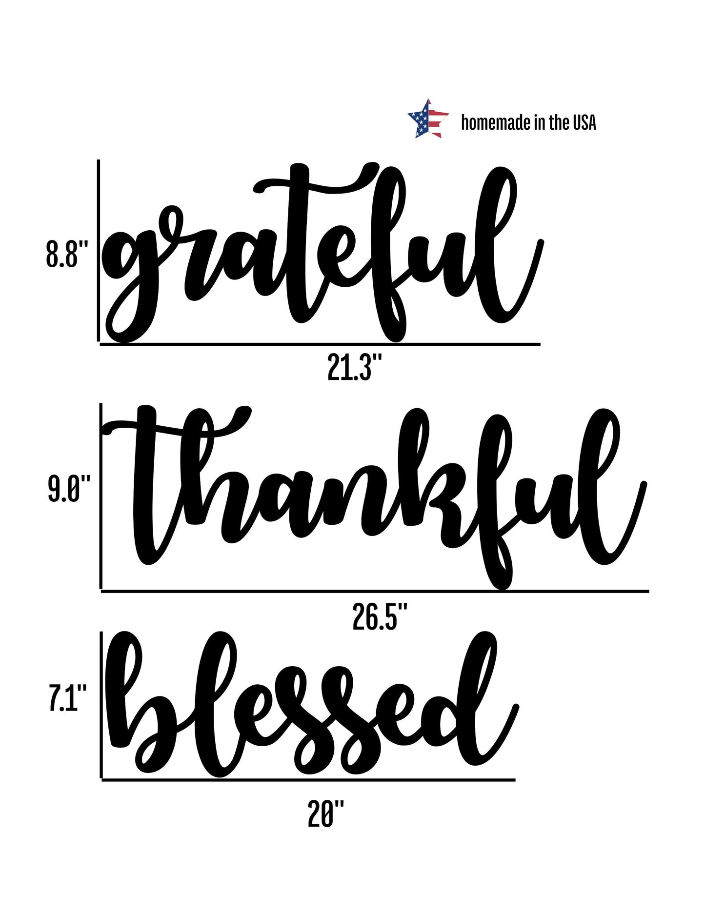 Grateful Thankful Blessed Metal Words or Sign | Set of 3 Pieces