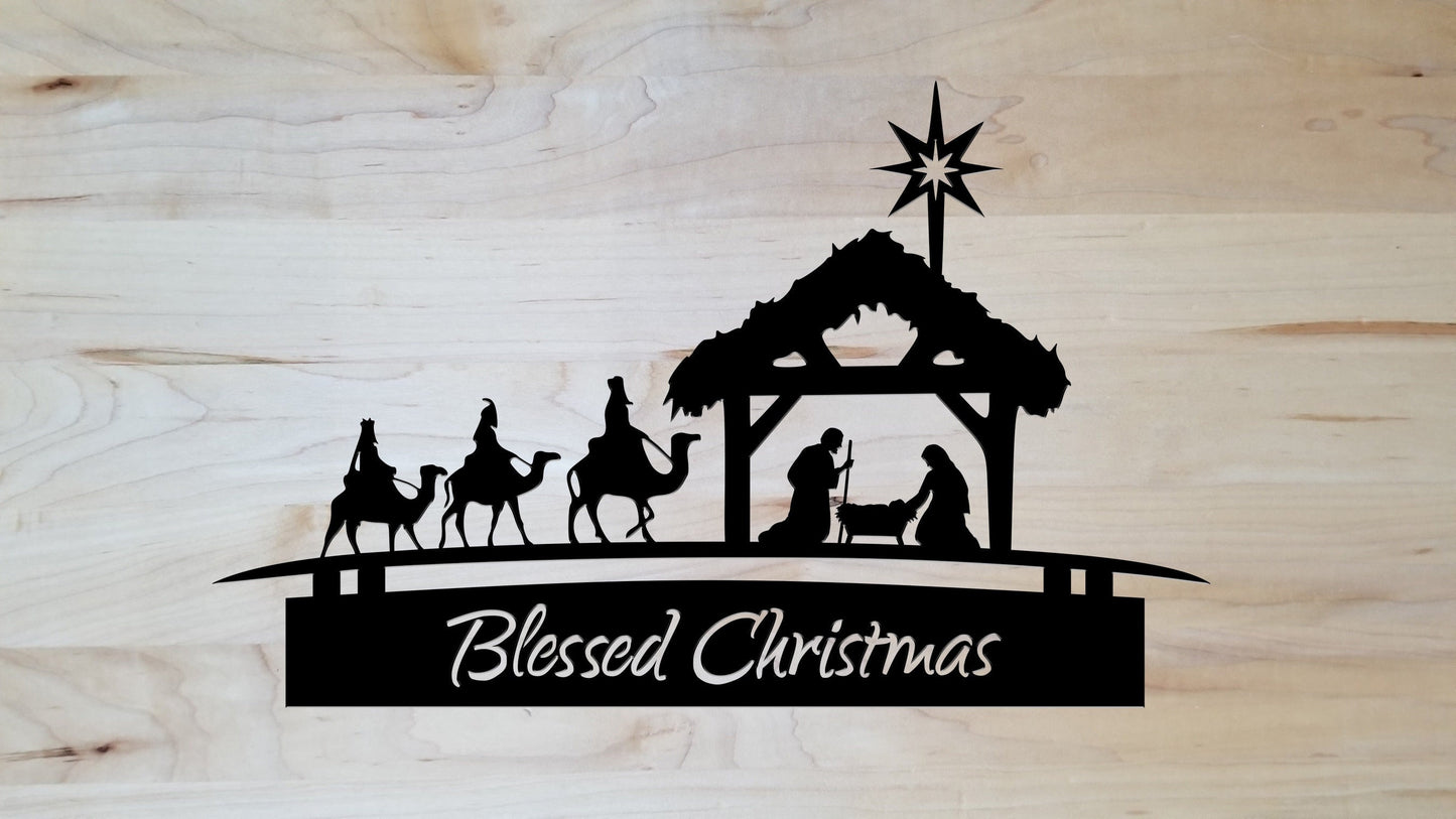 Blessed Christmas Sign, Metal Nativity Sign, Nativity Sign, Christian Sign, Farmhouse Decor, Metal Scripture Wall Art, Nativity Scene